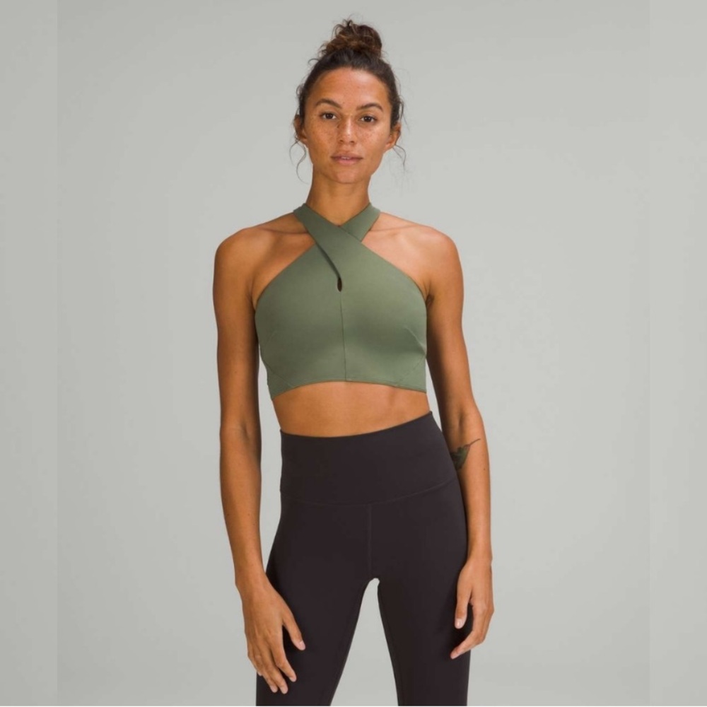 Lululemon Nulu Wrap-Front Longline Bra *Light Support, A/B Cup in Green Twill